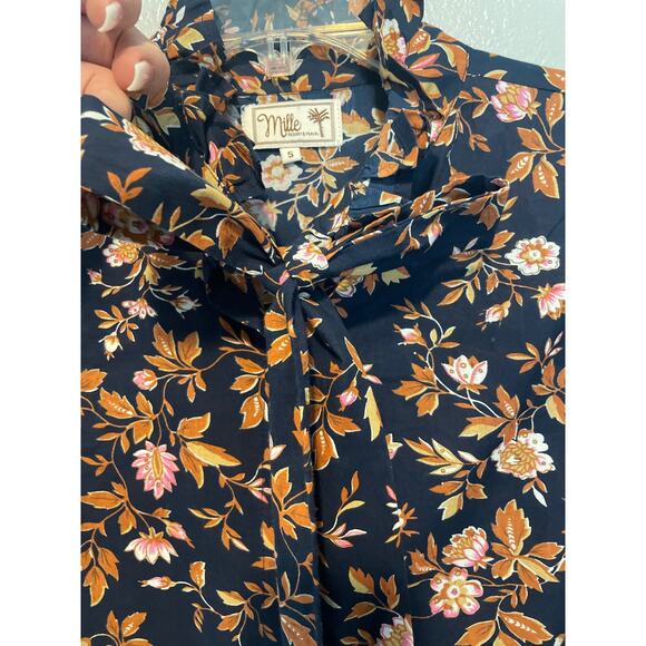 Mille Resort and Travel 100% Cotton Blouse Navy Moody Floral Size Small - Picture 10 of 12